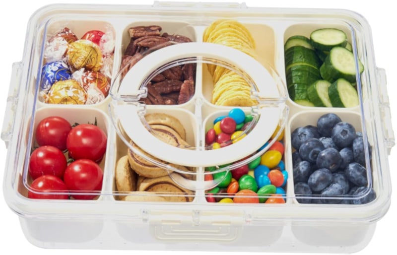 Snack Box Container,Divided Serving Tray with Lid and Handle,8 Compartment Snack Tray with Lid for Candy,Fruits,Snacks,Nutsï¼ˆ1 Packï¼‰
